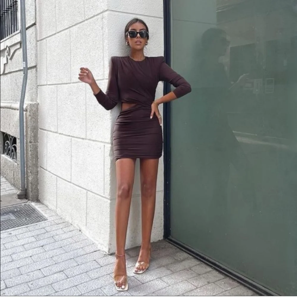 Zara Draped Brown Mini Dress NWT - Picture 2 of 15